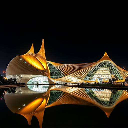 La Ciudad de las Artes y las Ciencias de Valencia iluminada por la noche